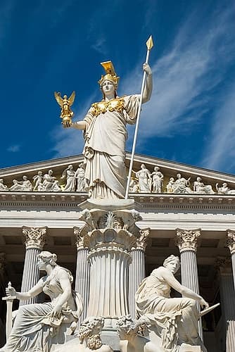Vienna, Austria. Beautiful Parliament building in Vienna. Athena fountain Architecture Print